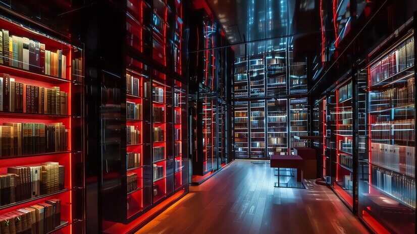 modern-library-with-bookshelves-lit-by-red-lights-mirrored-ceiling_14117-1105826